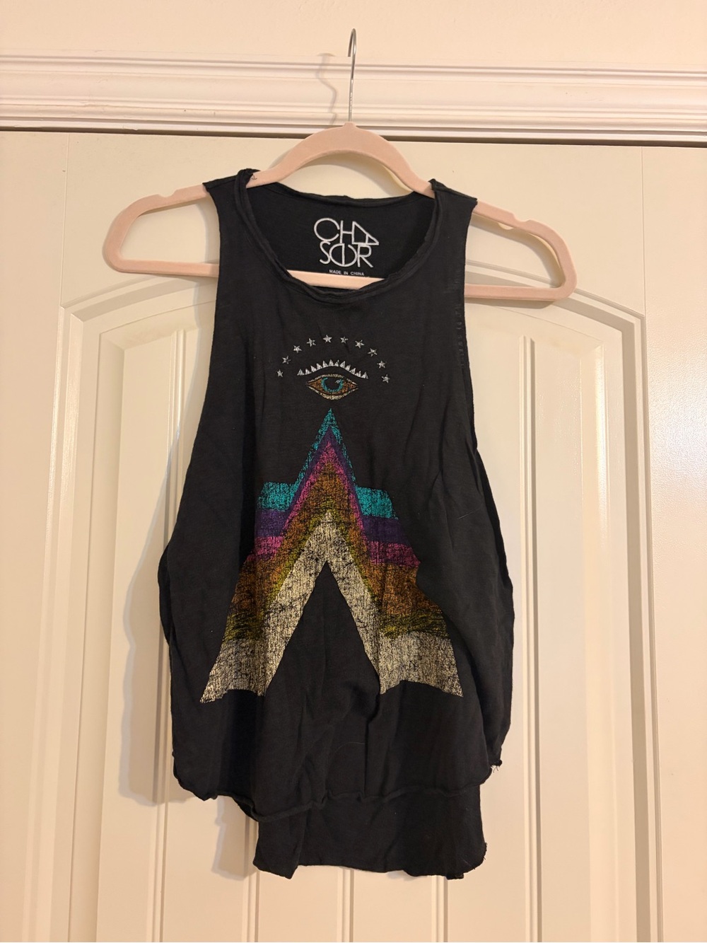 Chaser Black Tank with Multicolor Chevron Eye Graphic